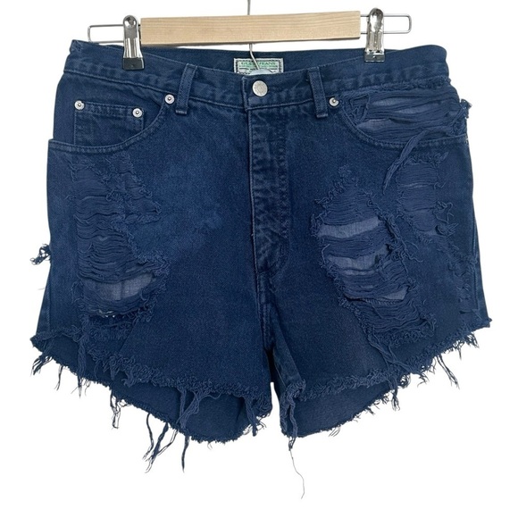 Guess Pants - Vintage GUESS Blue High Rise Raw Hem Jean Shorts Size 33 Made in USA 100% Cotton